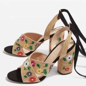 Topshop Reena Embroidered Tie Sandals